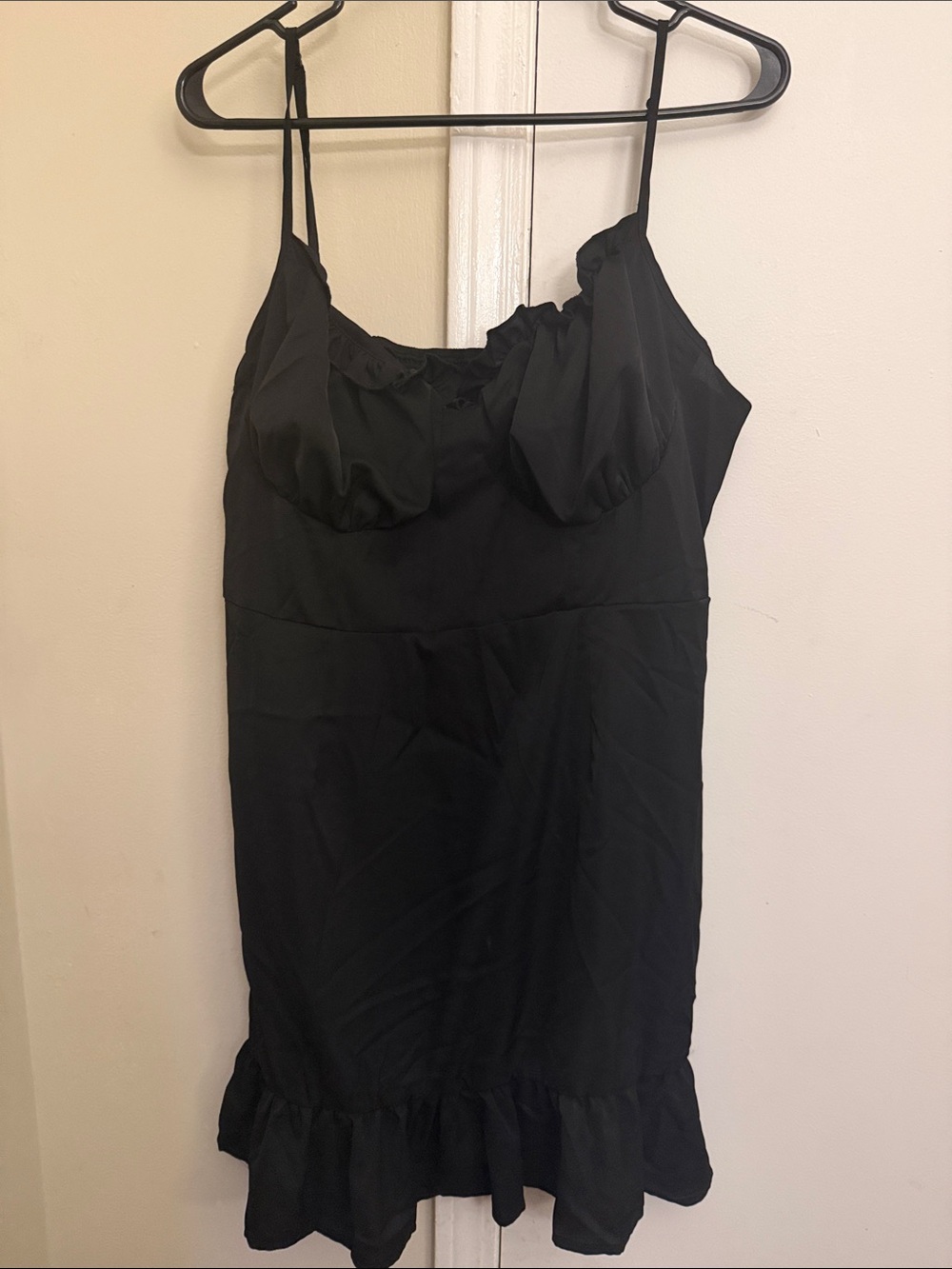 SHEIN Black Ruffle-Hem Slip Dress
